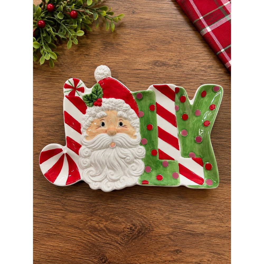 Fitz and Floyd Snack Therapy Santa Claus JOLLY Christmas Ceramic Serving Tray